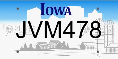 JVM478 Iowa License Plate