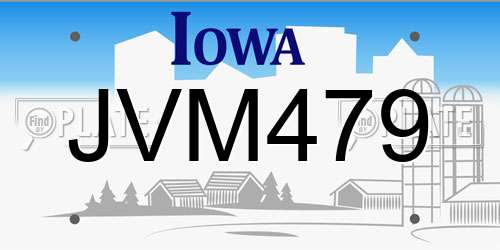 JVM479 Iowa License Plate