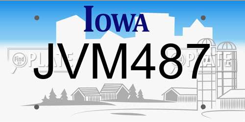 JVM487 Iowa License Plate