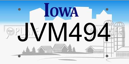 JVM494 Iowa License Plate