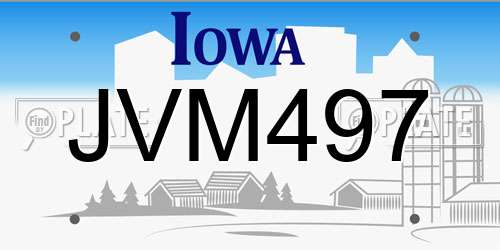 JVM497 Iowa License Plate