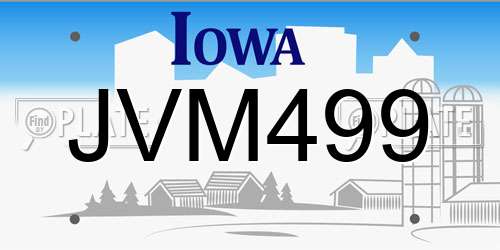 JVM499 Iowa License Plate