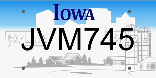 JVM745 Iowa License Plate