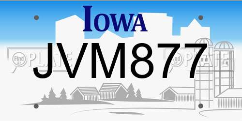 JVM877 Iowa License Plate