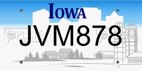 JVM878 Iowa License Plate