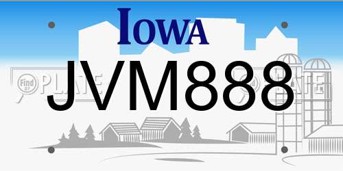 JVM888 Iowa License Plate