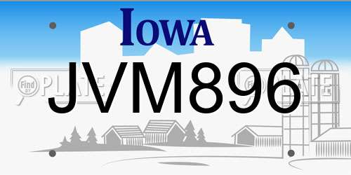 JVM896 Iowa License Plate