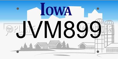 JVM899 Iowa License Plate