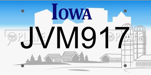 JVM917 Iowa License Plate