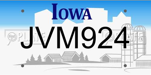 JVM924 Iowa License Plate