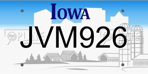 JVM926 Iowa License Plate