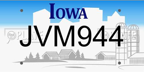 JVM944 Iowa License Plate