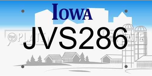 JVS286 Iowa License Plate