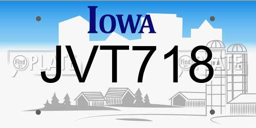 JVT718 Iowa License Plate