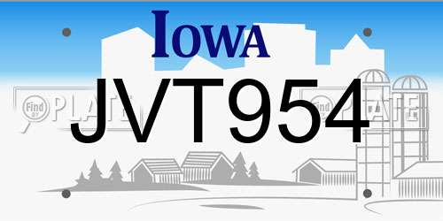 JVT954 Iowa License Plate