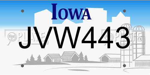 JVW443 Iowa License Plate