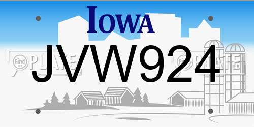 JVW924 Iowa License Plate
