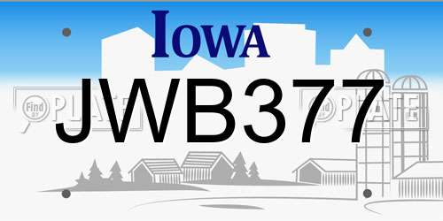 JWB377 Iowa License Plate
