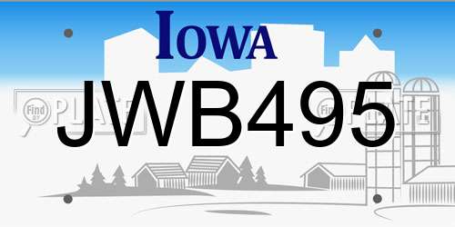 JWB495 Iowa License Plate