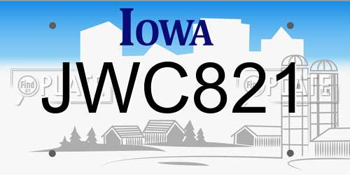 JWC821 Iowa License Plate