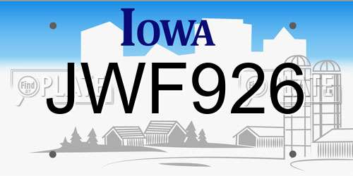 JWF926 Iowa License Plate