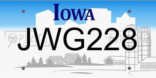 JWG228 Iowa License Plate