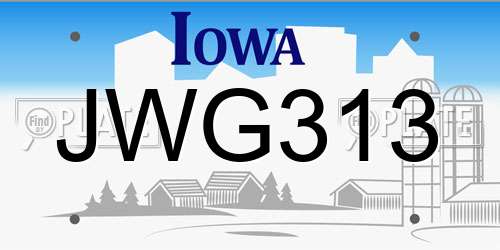 JWG313 Iowa License Plate