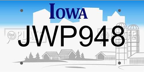 JWP948 Iowa License Plate