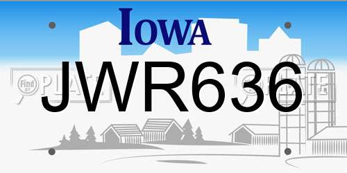 JWR636 Iowa License Plate