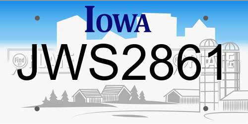 JWS2861 Iowa License Plate