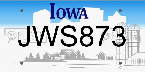 JWS873 Iowa License Plate