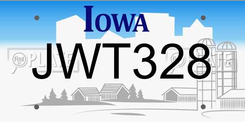 JWT328 Iowa License Plate