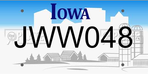 JWW048 Iowa License Plate