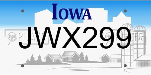 JWX299 Iowa License Plate