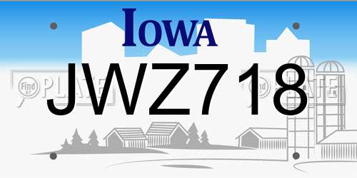 JWZ718 Iowa License Plate