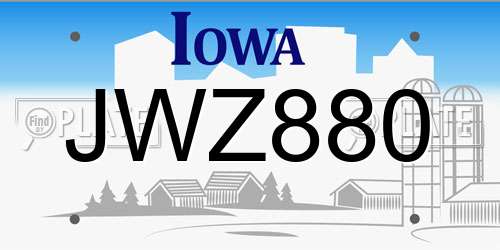 JWZ880 Iowa License Plate