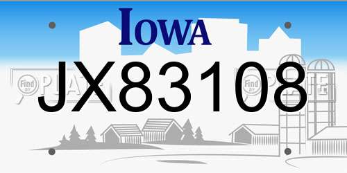 JX83108 Iowa License Plate