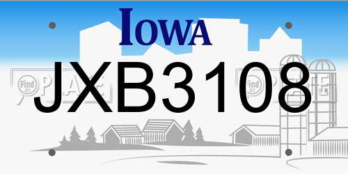 JXB3108 Iowa License Plate