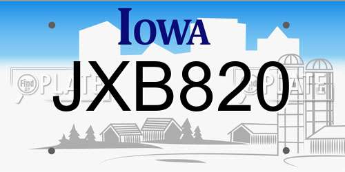 JXB820 Iowa License Plate