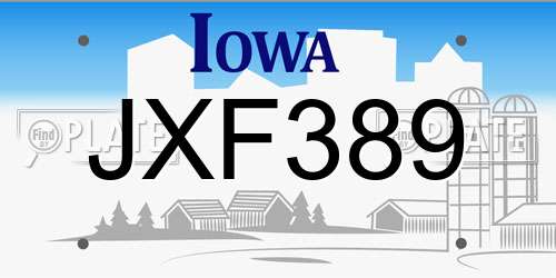 JXF389 Iowa License Plate