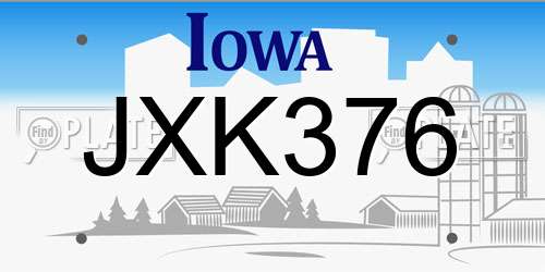 JXK376 Iowa License Plate