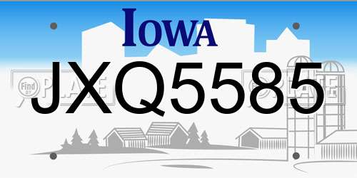 JXQ5585 Iowa License Plate