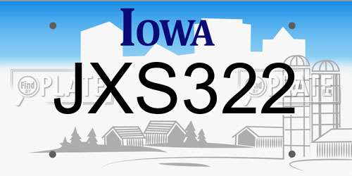 JXS322 Iowa License Plate
