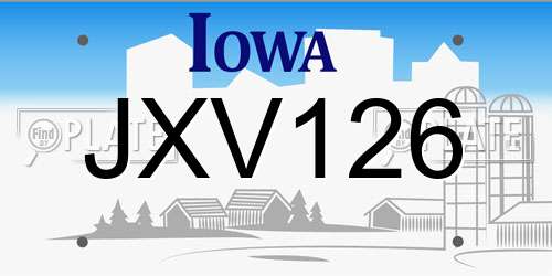 JXV126 Iowa License Plate