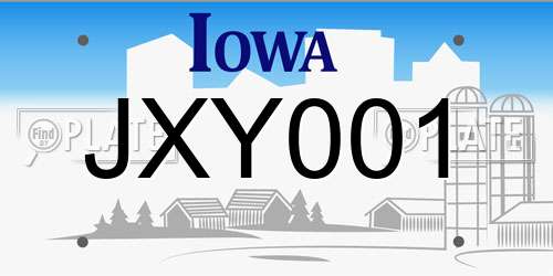 JXY001 Iowa License Plate