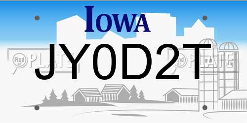 JY0D2T Iowa License Plate