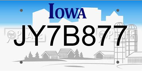 JY7B877 Iowa License Plate