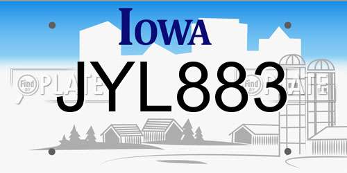 JYL883 Iowa License Plate