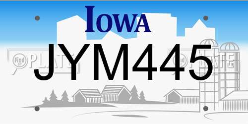 JYM445 Iowa License Plate
