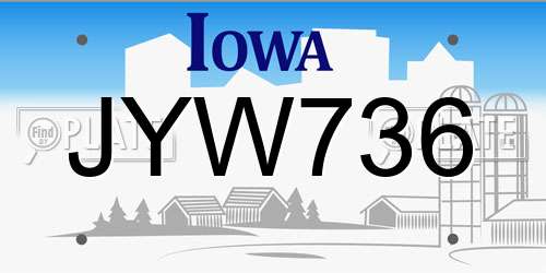 JYW736 Iowa License Plate